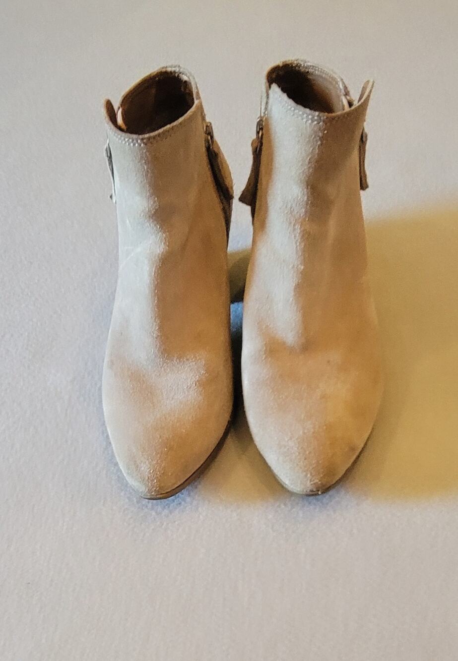 FRYE Judith Double Zip Suede Ankle Booties - Ash Beige - Women's Size 6
